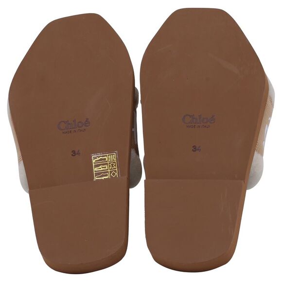 Chloe Woody Shearling Flat Slides in Beige Canvas - Picture 5 of 7